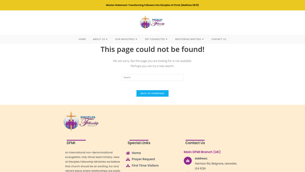 Screenshot of the Disciples Fellowship Ministries UK (Dfm) website