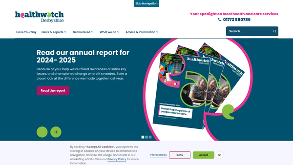 Screenshot of the Healthwatch Derbyshire Ltd website