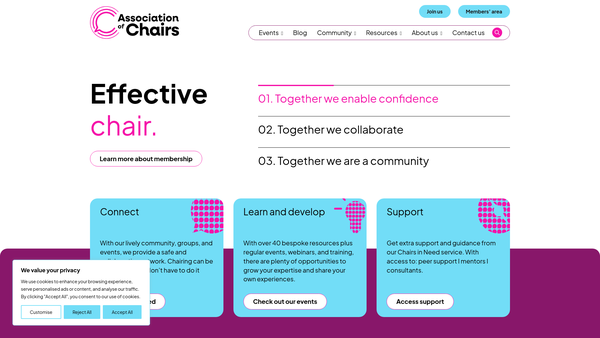 Screenshot of the Association Of Chairs website