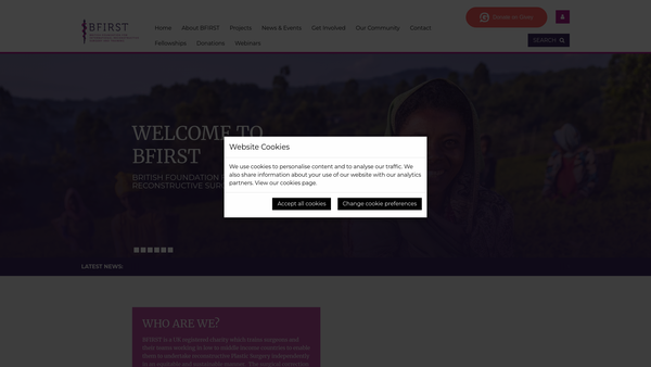 Screenshot of the British Foundation For International Reconstructive Surgery And Training website