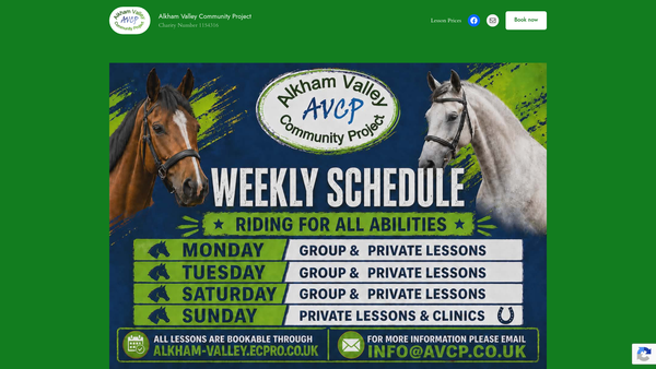 Screenshot of the The Alkham Valley Community Project And Therapeutic Riding Centre website