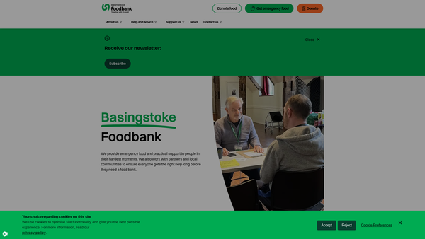 Screenshot of the Basingstoke Foodbank website