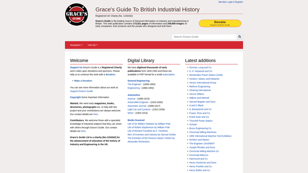 Screenshot of the Grace's Guide website