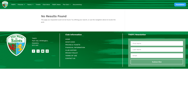 Screenshot of the The New Saints FC Foundation Limited website