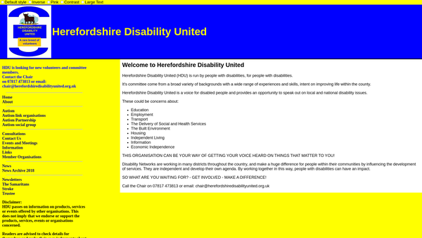 Screenshot of the Herefordshire Disability United website