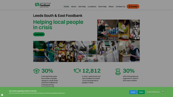 Screenshot of the Leeds South And East Foodbank website