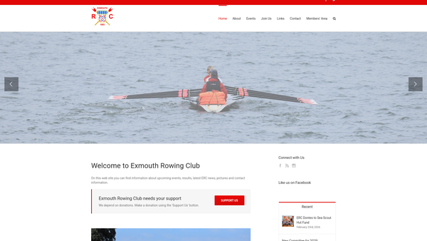Screenshot of the Exmouth Rowing Club website