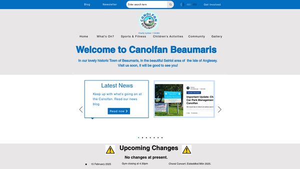 Screenshot of the Canolfan Hamdden Beaumaris A'r Cylch website
