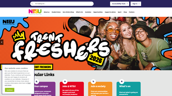 Screenshot of the Nottingham Trent Students' Union website