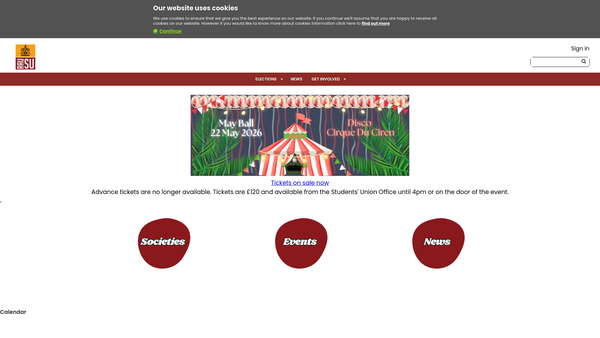 Screenshot of the Royal Agricultural University Student Union website