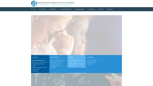 Screenshot of the Restoration World Revival Church website