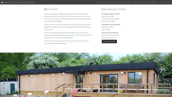Screenshot of the Midland Canoe Club website
