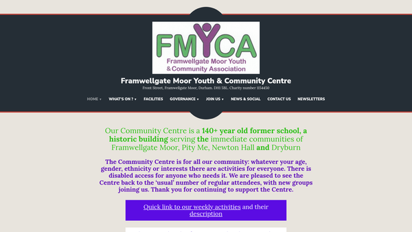 Screenshot of the Framwellgate Moor Youth & Community Association website