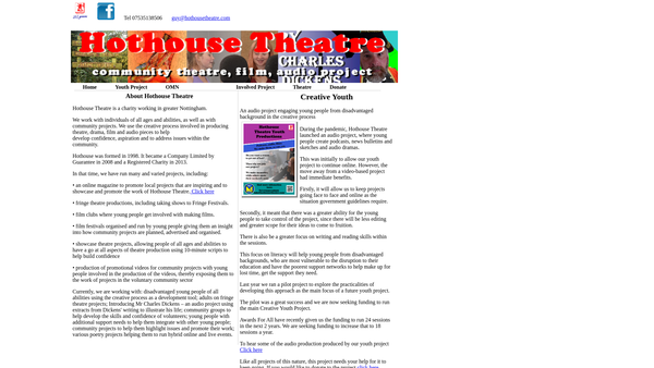 Screenshot of the Hothouse Theatre website