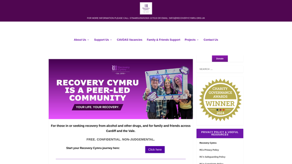 Screenshot of the Recovery Cymru Community website
