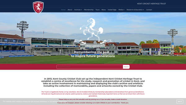 Screenshot of the Kent Cricket Heritage Trust website