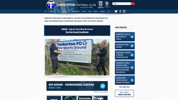 Screenshot of the Tankerton FC website
