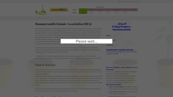Screenshot of the Hammersmith Islamic Association website