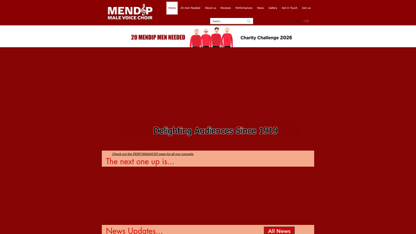 Screenshot of the Mendip Male Voice Choir website