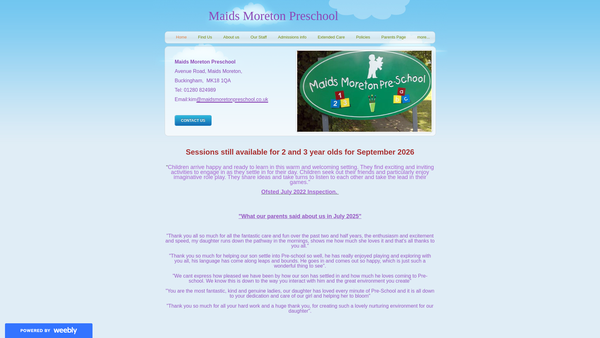 Screenshot of the Maids Moreton Preschool website
