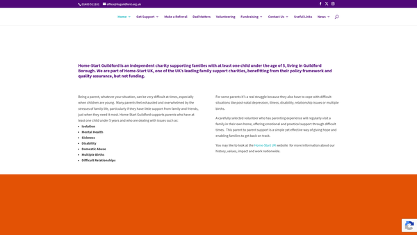 Screenshot of the Home-Start Guildford website