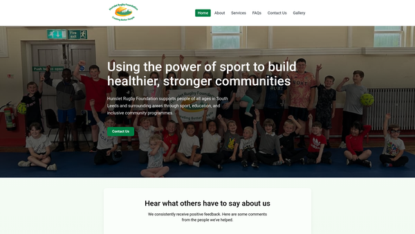 Screenshot of the Hunslet Rugby Foundation website