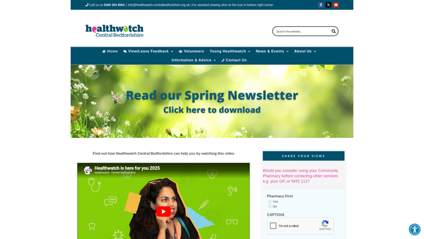 Screenshot of the Healthwatch Central Bedfordshire website