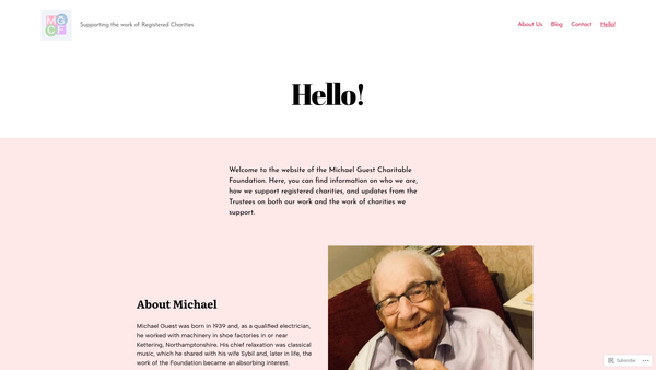 Screenshot of the Michael Guest Charitable Foundation website