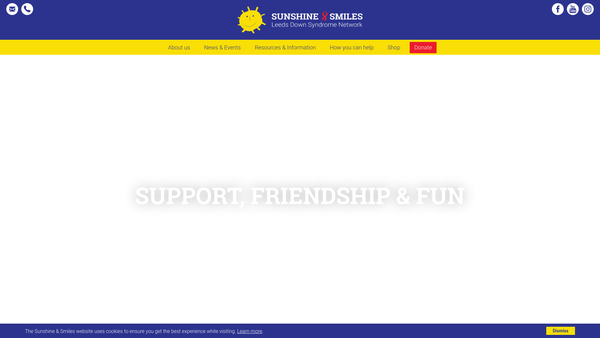 Screenshot of the Sunshine And Smiles - Leeds Down Syndrome Network website