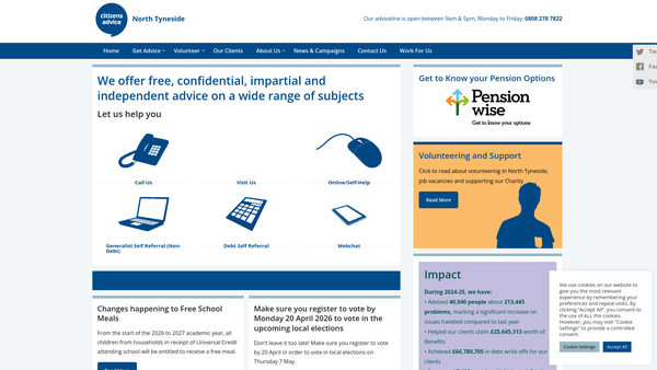 Screenshot of the The North Tyneside Citizens Advice Bureau website