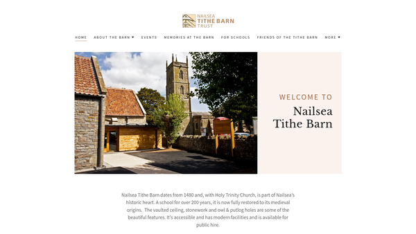 Screenshot of the Nailsea Tithe Barn Trust website