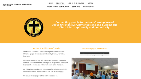 Screenshot of the The Mission Church, Morriston website