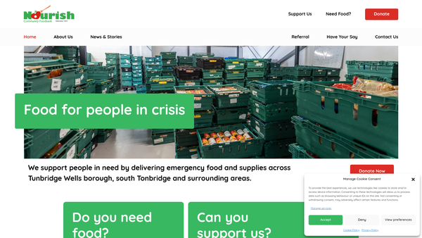 Screenshot of the Nourish Community Foodbank Limited website
