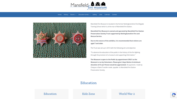 Screenshot of the Mansfield Fire Station Preservation Society Trust website