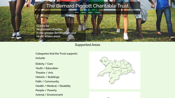 Screenshot of the Bernard Piggott Charitable Trust website