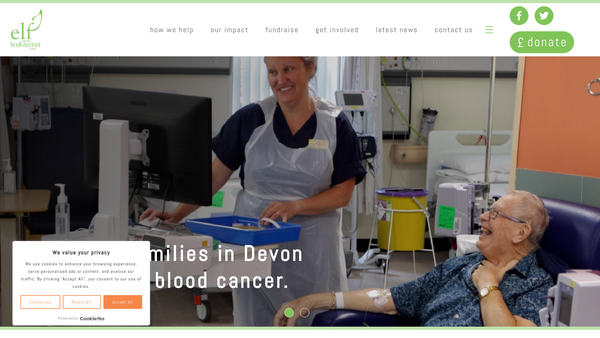 Screenshot of the Exeter Leukaemia Fund CIO website