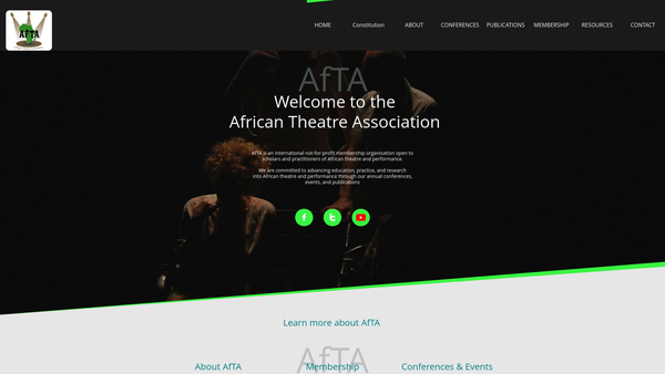Screenshot of the African Theatre Association (Afta) website