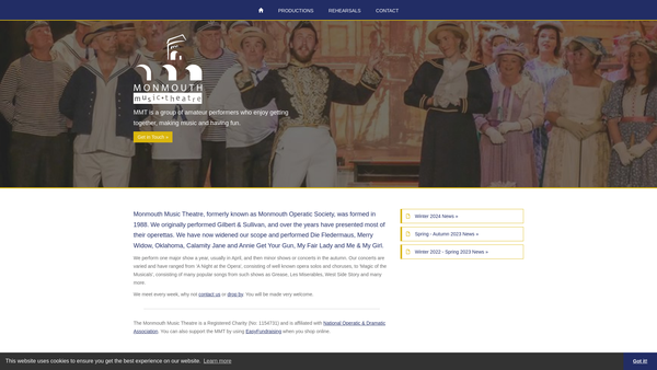 Screenshot of the Monmouth Music Theatre website