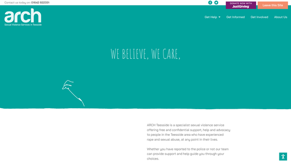 Screenshot of the ARCH Teesside website