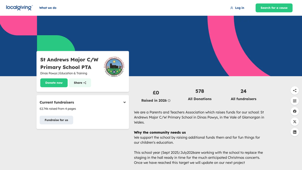Screenshot of the St Andrews Major C/w Primary School PTA website