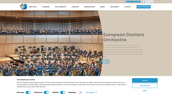 Screenshot of the The European Doctors Orchestra website