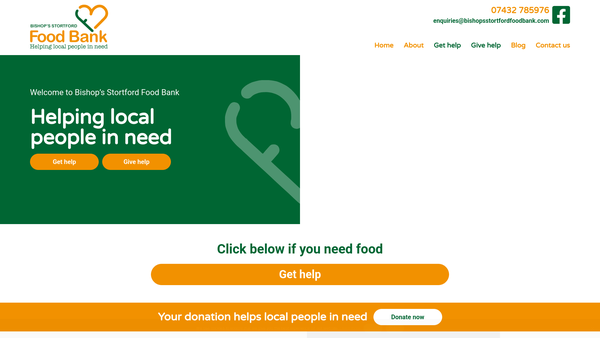 Screenshot of the Bishop's Stortford Food Bank website