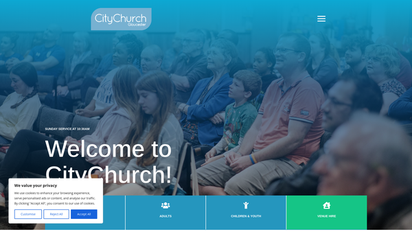 Screenshot of the City Church Gloucester website