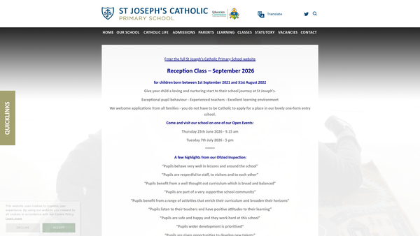 Screenshot of the St. Joseph's PTA, Crayford website