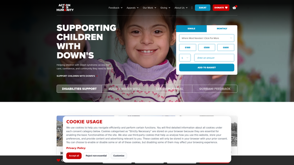 Screenshot of the Action For Humanity website