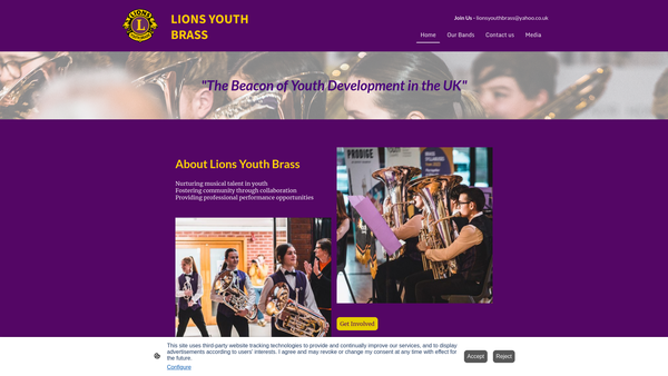 Screenshot of the Lions Youth Brass website