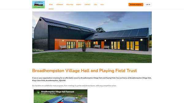 Screenshot of the Broadhempston Village Hall And Playing Field Trust CIO website