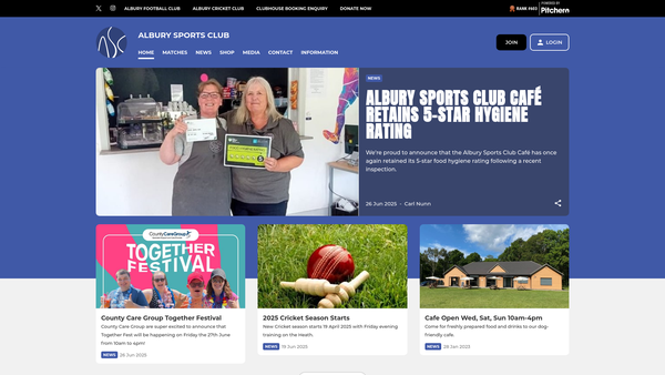 Screenshot of the Albury Sports Club Limited website
