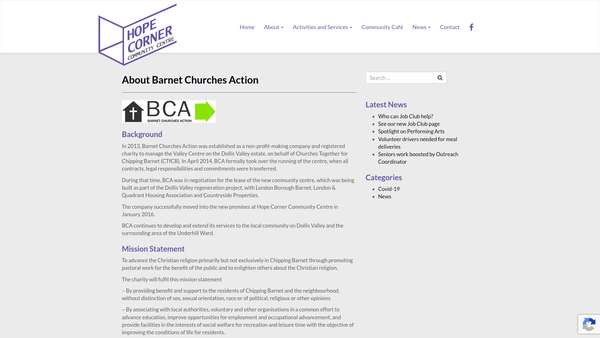 Screenshot of the Barnet Churches Action website
