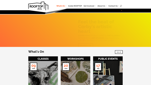 Screenshot of the The Rooftop Arts Centre website